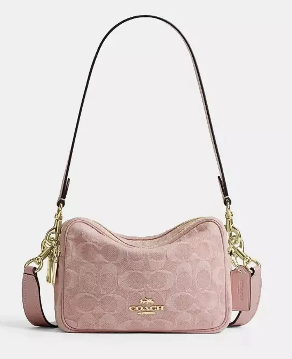 B2-009 NWT Coach CEN19 Mini Carey Crossbody Bag Signature Denim Pink